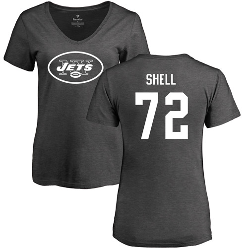 New York Jets Ash Women Brandon Shell One Color NFL Football #72 T Shirt